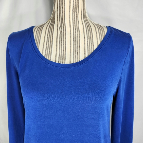 BumpStart Blue Long Sleeve Ruched Sides Cotton Blend Maternity Top Size Medium - Picture 2 of 9